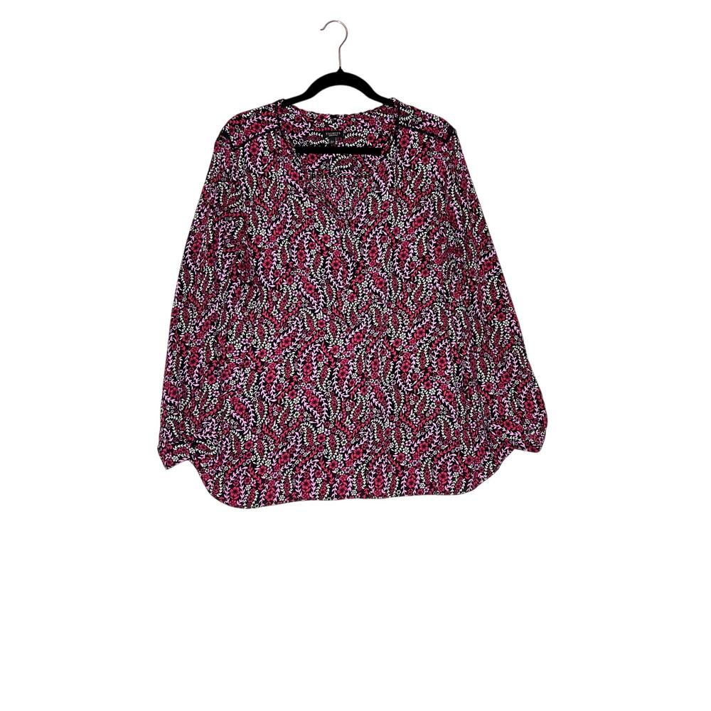 Talbots size 2XP pink/purple paisley popover long sleeve top career office wear